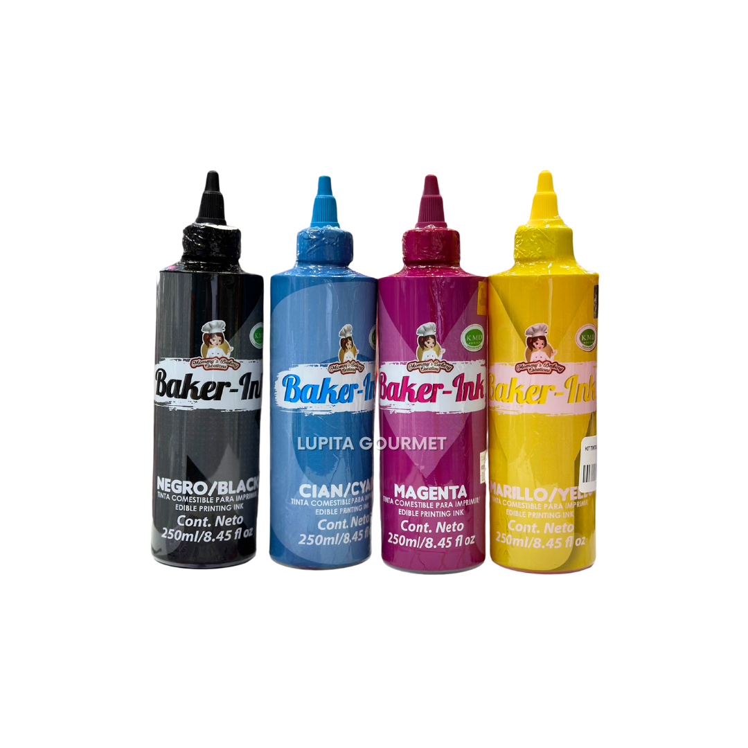 TINTAS COMESTIBLES P/IMPRESORA 4 PZS 250 ML MA BAKER